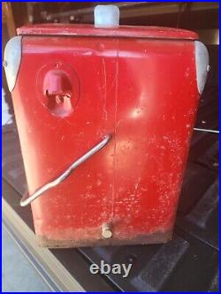 Coca Cola Vintage Metal Cooler 50-40s Red Icebox With Lid & Bottle Opener