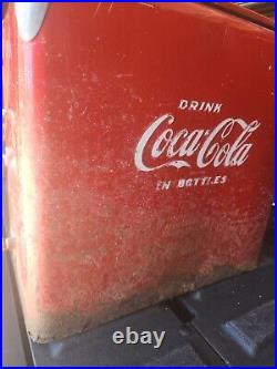 Coca Cola Vintage Metal Cooler 50-40s Red Icebox With Lid & Bottle Opener