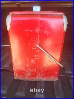 Coca Cola Vintage Metal Cooler 50-40s Red Icebox With Lid & Bottle Opener