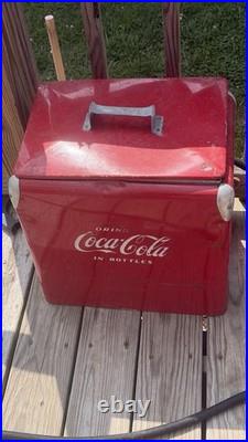 Coca-Cola Vintage Metal Cooler Ice Chest with Handle Red Silver Drink Coca-Cola