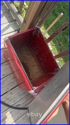 Coca-Cola Vintage Metal Cooler Ice Chest with Handle Red Silver Drink Coca-Cola