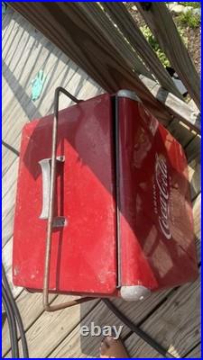 Coca-Cola Vintage Metal Cooler Ice Chest with Handle Red Silver Drink Coca-Cola