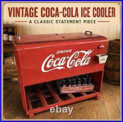 Coca-Cola Vintage Red Metal Cooler Ice Box Chest Hinged Lid Gas Station 1930s