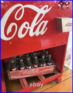Coca-Cola Vintage Red Metal Cooler Ice Box Chest Hinged Lid Gas Station 1930s