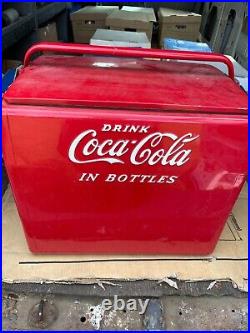 Coca Cola Vintage Red Metal Cooler with Opener & Tray by Cavalier Gorgeous