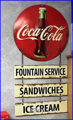 Coca Cola button COKE METAL signs vintage style cooler machine fountain service
