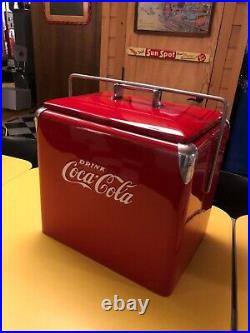 Coke Coca-Cola Red Metal Cooler Ice Chest Progress Refrigeration restored