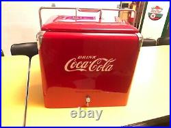 Coke Coca-Cola Red Metal Cooler Ice Chest Progress Refrigeration restored
