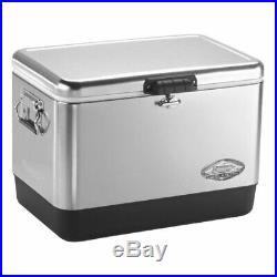 Coleman 54 Qt Steel Belted Cooler SS Camp Beach BBQ Party Travel Ice Chest