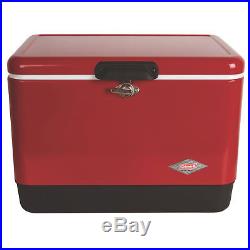 Coleman 54 Quart 85 Can Capacity Steel Belted Portable Camping Ice Cooler, Red