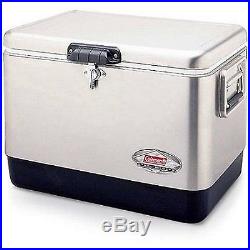 Coleman 54 Quart Stainless Steel Cooler Ice Chest For Tailgating Camping Picnic