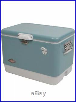 Coleman 54 Quart Steel Belted Cooler Turquoise Vintage Comfort Grip Handles New