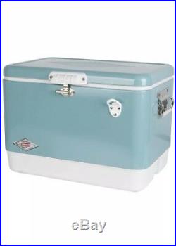 Coleman 54 Quart Steel Belted Cooler Turquoise Vintage Comfort Grip Handles New