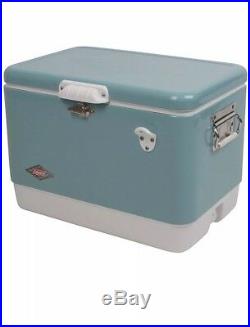 Coleman 54 Quart Steel Belted Cooler Turquoise Vintage Comfort Grip Handles New