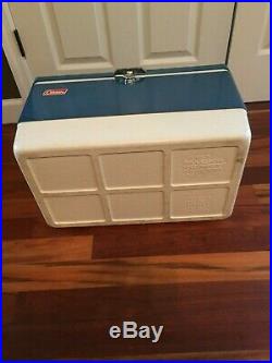 Coleman Cooler Blue Vintage Low-Boy Snow-lite Metal Cooler with Tray and Box