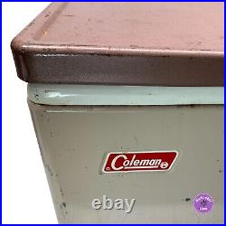 Coleman Cooler Ice Chest Brown Tan Metal Case Metal Handles Bottle Openers