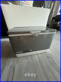 Coleman Cooler New in Box Vintage Steel Belted 54 Qt Silver