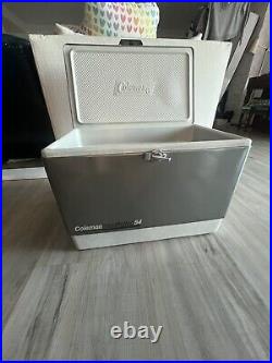 Coleman Cooler New in Box Vintage Steel Belted 54 Qt Silver