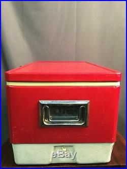 Coleman Cooler Vintage Metal Classic Red With Chrome Locking Latch Made In USA