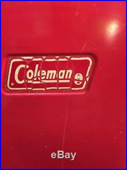 Coleman Cooler Vintage Metal Classic Red With Chrome Locking Latch Made In USA