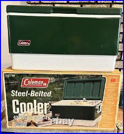 Coleman GREEN Steel-Belted 42 Quart Cooler 5227-700 in BOX Made USA in 1981 vtg