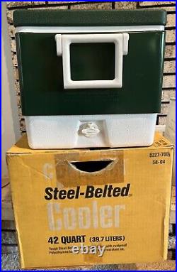 Coleman GREEN Steel-Belted 42 Quart Cooler 5227-700 in BOX Made USA in 1981 vtg