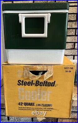 Coleman GREEN Steel-Belted 42 Quart Cooler 5227-700 in BOX Made USA in 1981 vtg