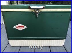 Coleman Large Vintage 60's Green Metal Cooler withHandles Diamond Badge Ice Chest