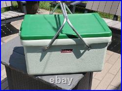 Coleman Picnic Style Cooler Ice Chest Metal Folding Handles Mint Green VTG 1972