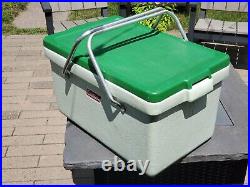Coleman Picnic Style Cooler Ice Chest Metal Folding Handles Mint Green VTG 1972