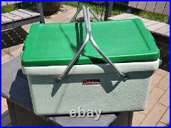 Coleman Picnic Style Cooler Ice Chest Metal Folding Handles Mint Green VTG 1972