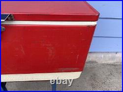 Coleman Red Metal Cooler With Metal Handles Bottle Openers 1975 28x15x15 READ