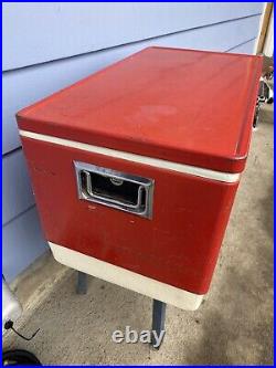 Coleman Red Metal Cooler With Metal Handles Bottle Openers 1975 28x15x15 READ