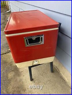 Coleman Red Metal Cooler With Metal Handles Bottle Openers 1975 28x15x15 READ