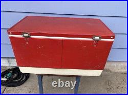 Coleman Red Metal Cooler With Metal Handles Bottle Openers 1975 28x15x15 READ