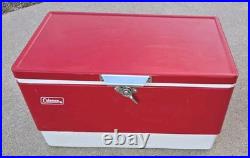 Coleman Red White Metal / Plastic Cooler 1970s / 1980s