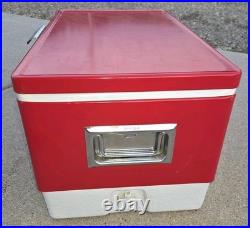 Coleman Red White Metal / Plastic Cooler 1970s / 1980s