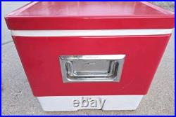 Coleman Red White Metal / Plastic Cooler 1970s / 1980s