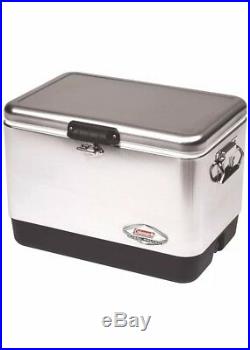Coleman Steel Belted Cooler 54 Quart Heavy Duty Stainless Steel Portable New