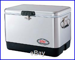 Coleman Steel Belted Cooler Stainless Metal Ice Chest Camping Fishing Beach Lake