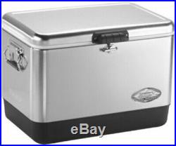 Coleman Steel-Belted Portable Cooler Box Retro Classic 54 Quart Stainless Steel