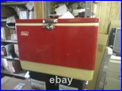 Coleman Vintage 1970s Red Metal Cooler Ice Chest Camping Outdoors 23x14x16