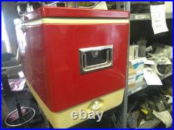 Coleman Vintage 1970s Red Metal Cooler Ice Chest Camping Outdoors 23x14x16