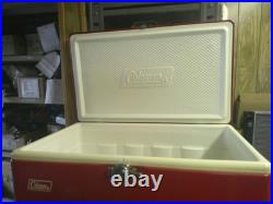 Coleman Vintage 1970s Red Metal Cooler Ice Chest Camping Outdoors 23x14x16