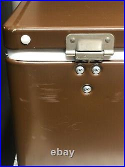 Coleman Vintage Brown Metal Cooler With Locking Handle & Tray Ice Chest Box