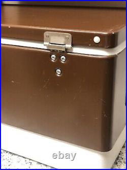 Coleman Vintage Brown Metal Cooler With Locking Handle & Tray Ice Chest Box