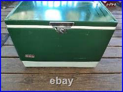 Coleman Vintage Green Metal Cooler Ice Chest Cooler 6/84 Good Shape