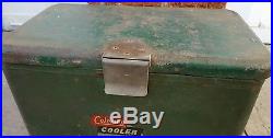 Coleman metal cooler 1950s penguin label w opener & handle vintage Green steel