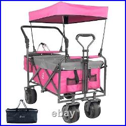 Collapsible Pink Wagon Heavy Duty Folding Wagon Cart Removable Cooler Bag