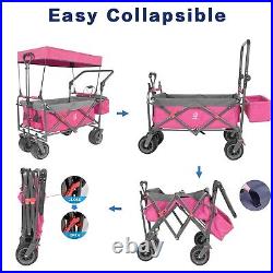Collapsible Pink Wagon Heavy Duty Folding Wagon Cart Removable Cooler Bag